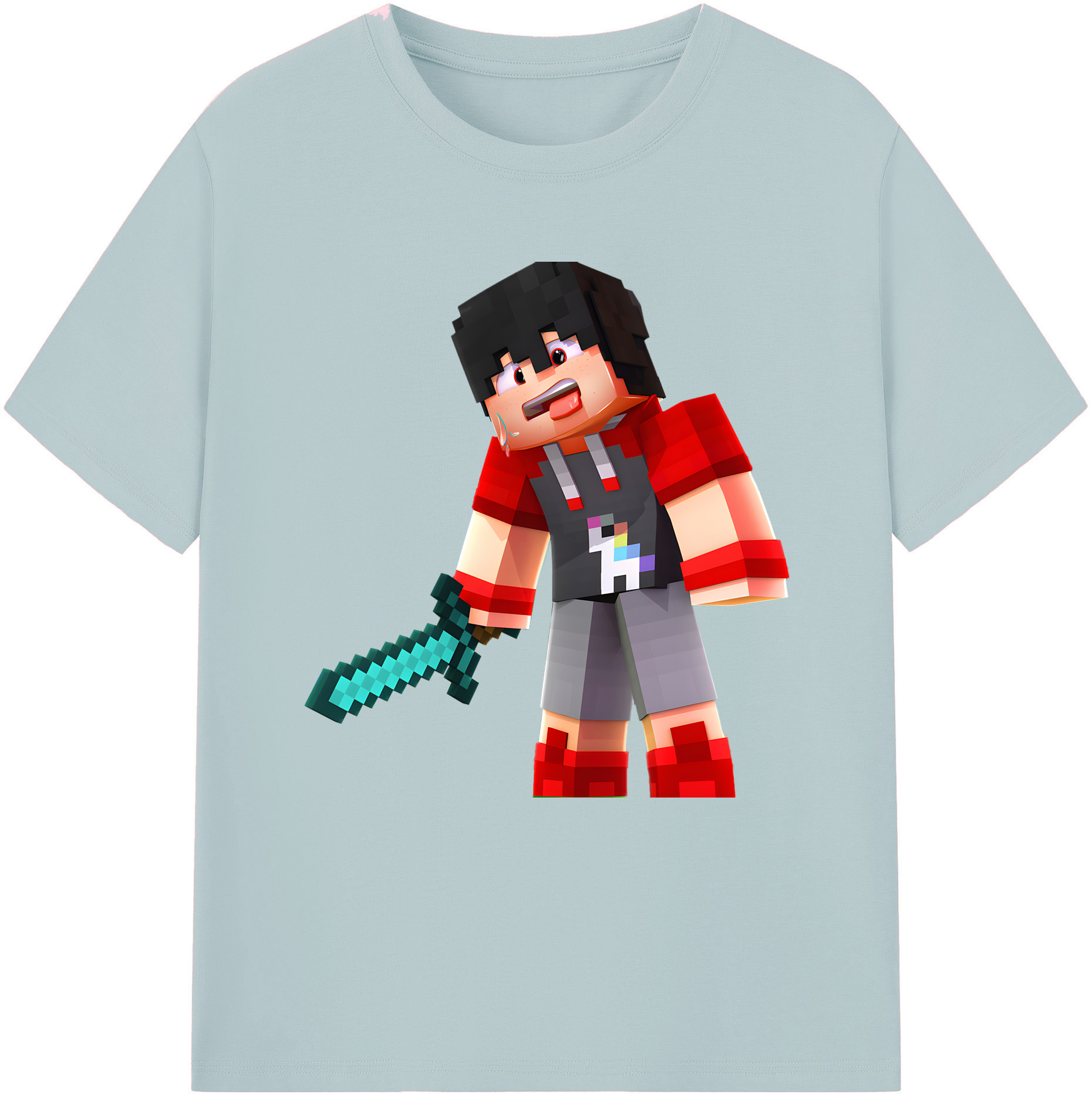 （画像用） マインクラフト ブロックの世界 Minecraft MC Block world 綿100％半袖Tシャツ（フロントプリント）